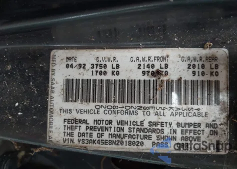 1992 Saab 900 S z USA, uszkodzony, nr VIN YS3AK45E8N2018020